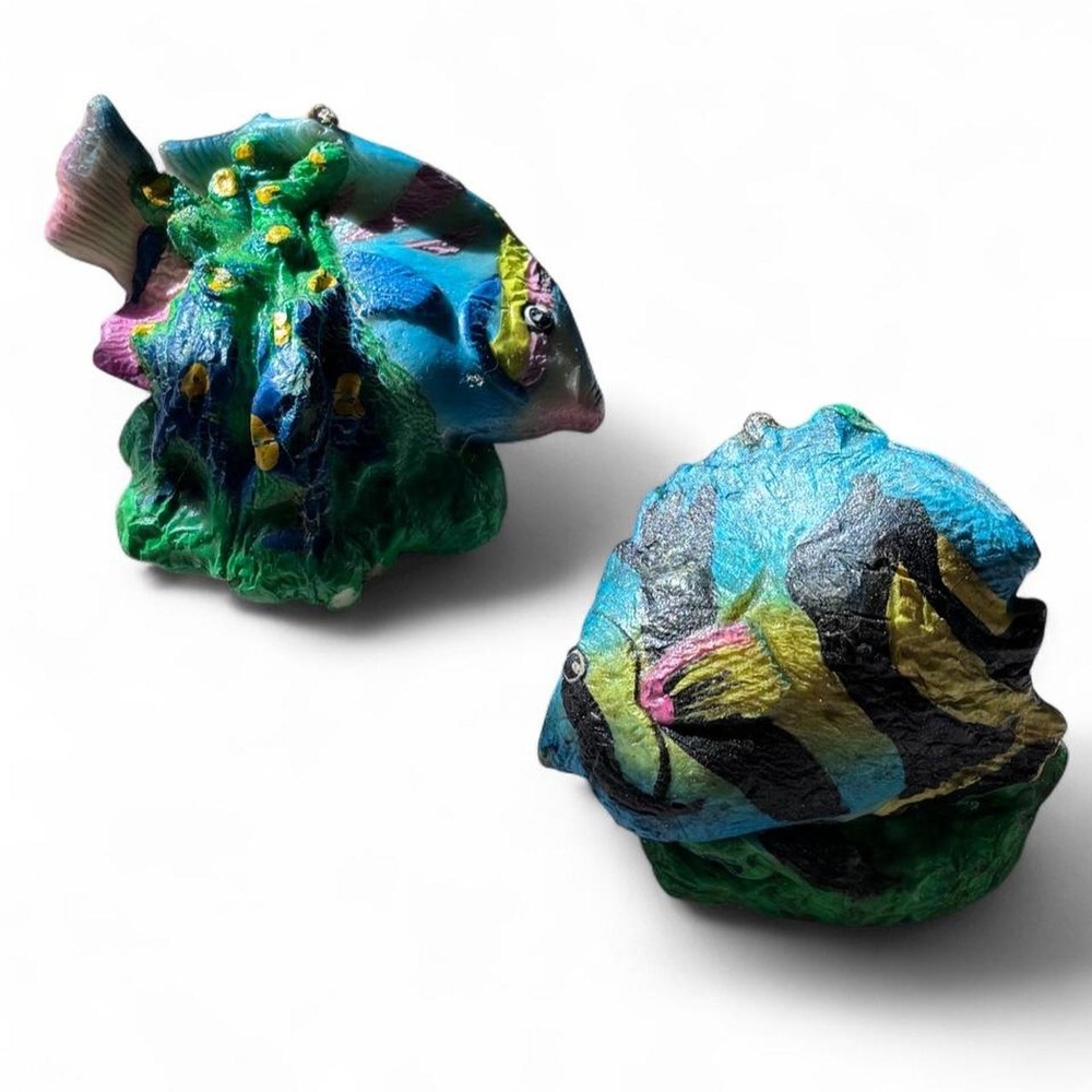 Vintage Tropical Fish Wax Candles Decorative Sculptures Hand Painted Set of 2